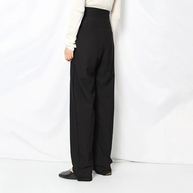 

VGH Khaki Solid Minimalist Pants For Women High Waist Pocket Ruched Loose Casual Trousers Female Fashion New Clothing