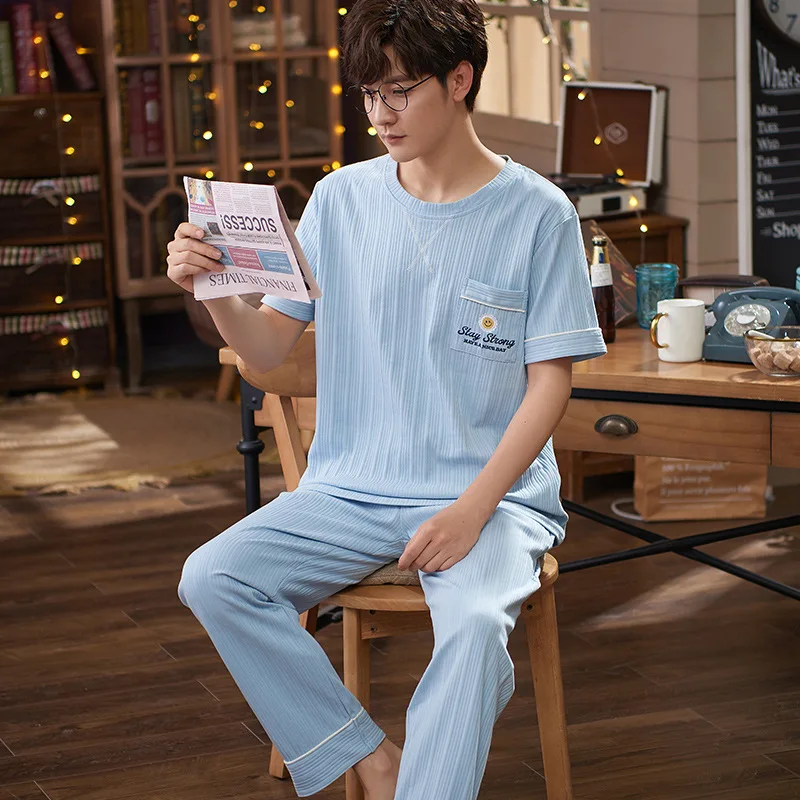 

Summer Cotton Short Sleeved Men's Pajamas Sets Male Pajama Set Casual Pajama For Men Sleepwear Suit Homewear Size XXXXL Pyjamas