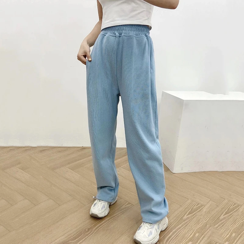 

Новинка Осень-зима, новые свободные облегающие брюки для защиты ног, женские спортивные брюки, прямые широкие брюки на шнуровке, спортивные ...