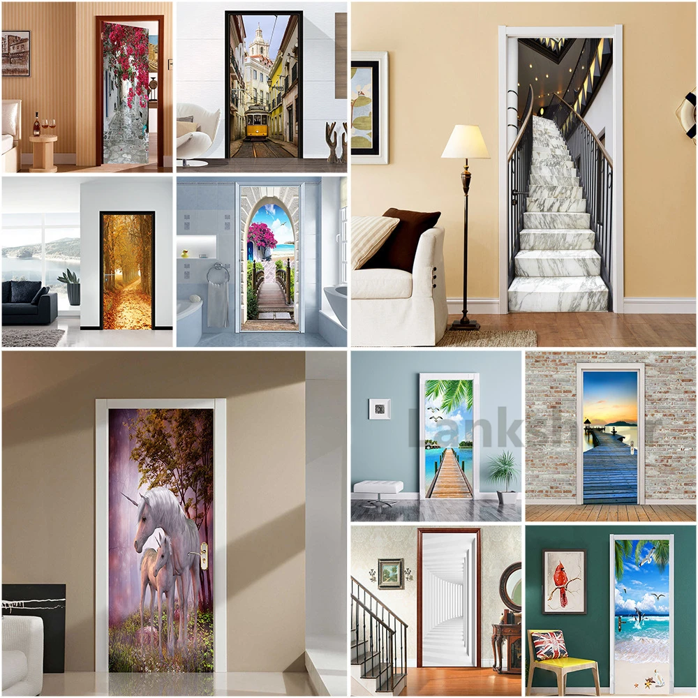 

Retro Wooden Door Stickers PVC Waterproof Wallpaper For Doors Living Room Bedroom Vintage Home Decor Mural DIY Renovation Decal