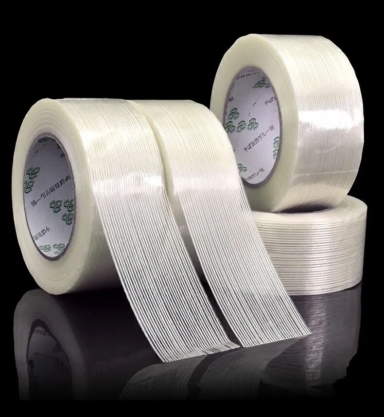 5mm-100mm 50M Strong Glass Fiber tape Transparent Striped Single Side Adhesive Tape Industrial Strapping Packaging Fixed Seal images - 6