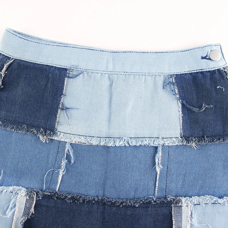 

Rockmore Ragged Patchwork Jeans Skirts For Women Streetwear Sexy Denim Mini Skirt Bodycon Casual Straight Skirts Night Club Wear