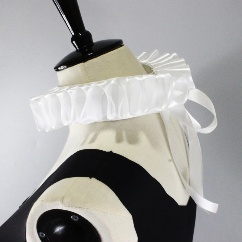 

Women Ribbon Ruffled Fake Collar Victorian Renaissance Neck Ruff Satin Choker Q6PB