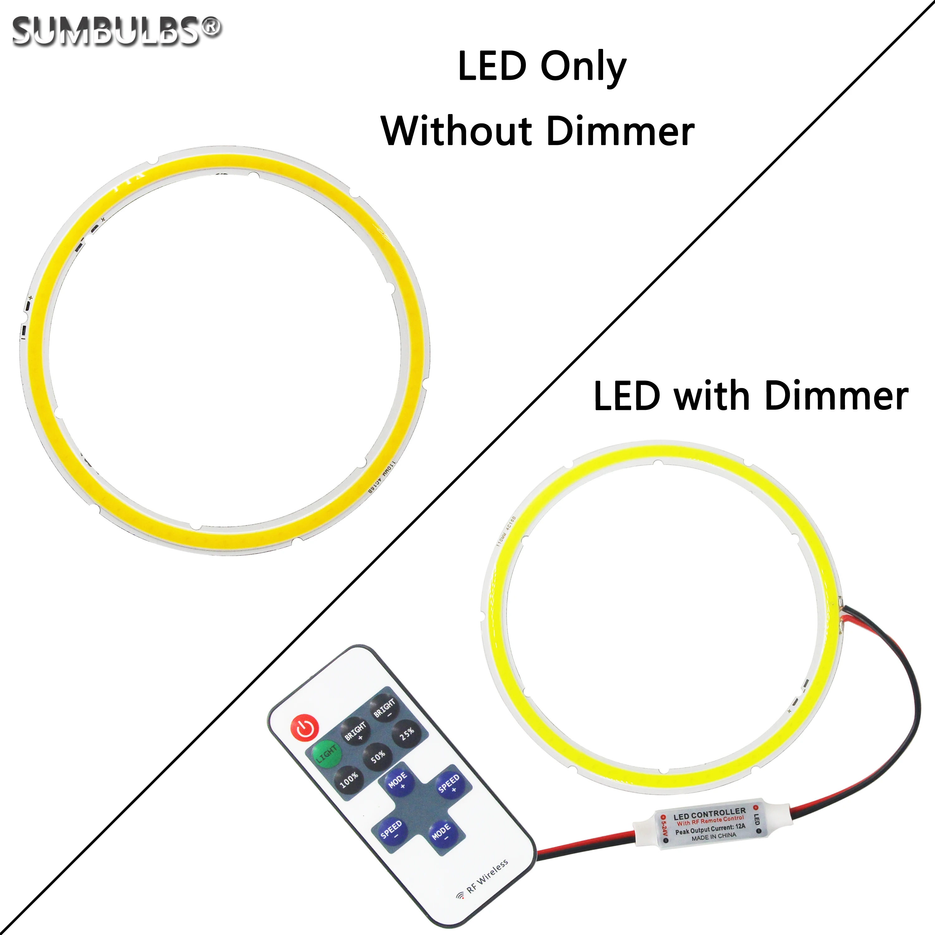 

New Arrive Annular LED COB Bulb Light Source Ring 60-120mm Dimmable Angel Eyes Chip With Dimmer Remote Controller Lamp