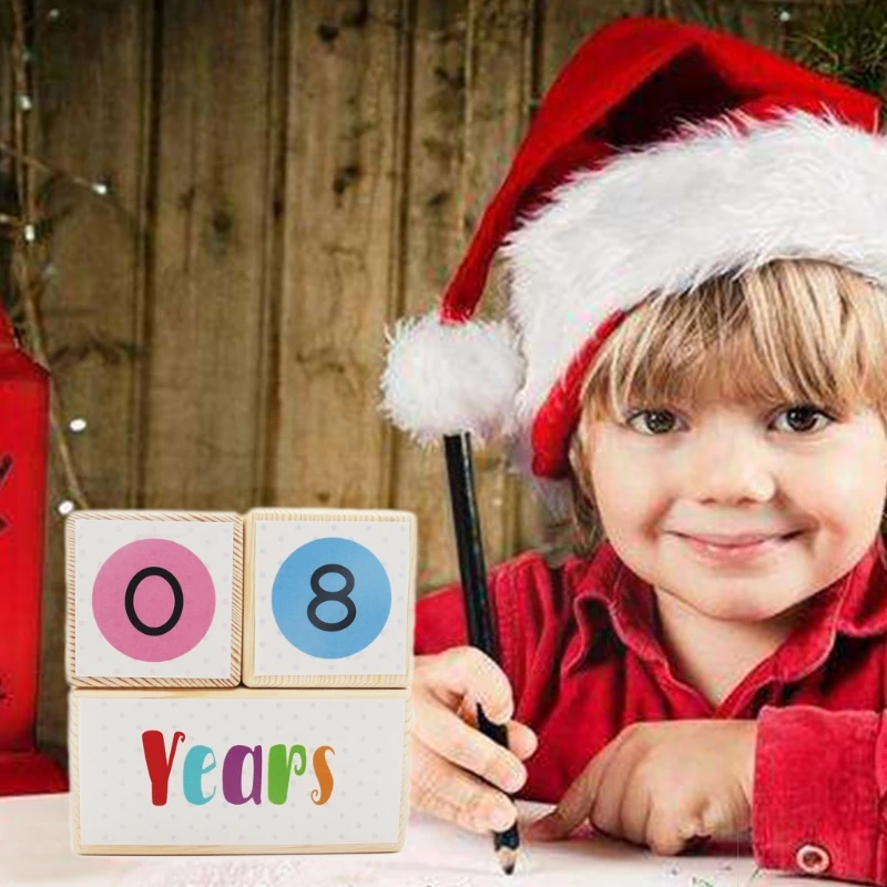 

Wooden Baby Age Milestone Blocks Newborn Birth Gift Souvenir Photography Tool