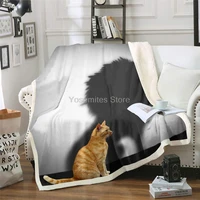 3d cat lion shadow print flannel blanket couch sofa chair bed little orange cat large lion sherpa throw soft microfiber blanket