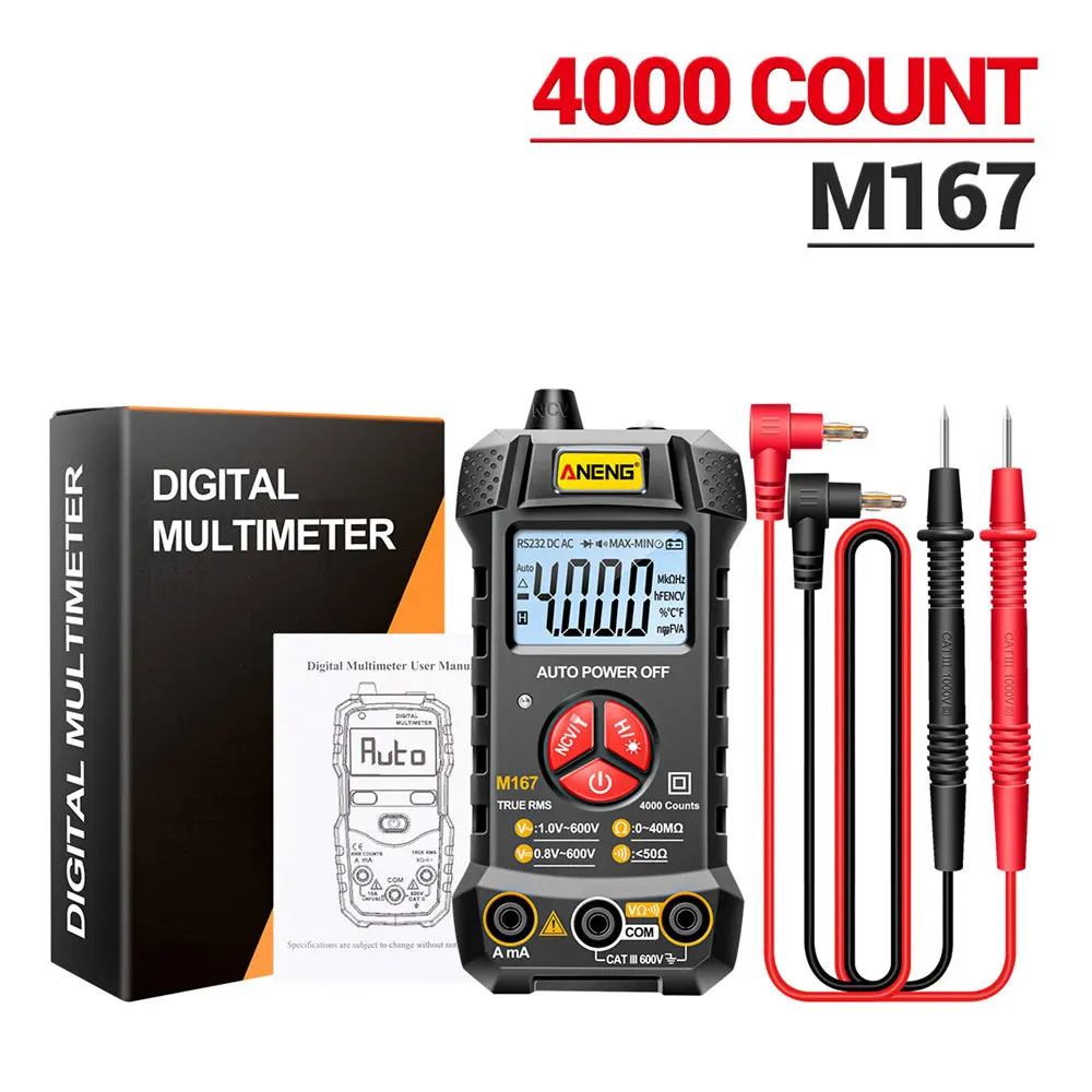 

ANENG M167 Digital Multimeter 4000 Counts Professional True RMS NCV Meter With Flashlight Mini Multimeter Tester