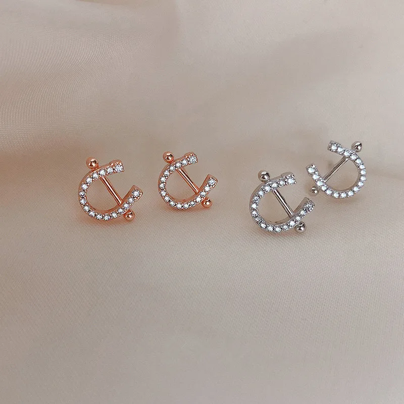 

Crystal Letter U Shape Stud Earrings For Women 925 Sterling Silver Jewelry Accessories Pendientes eh898