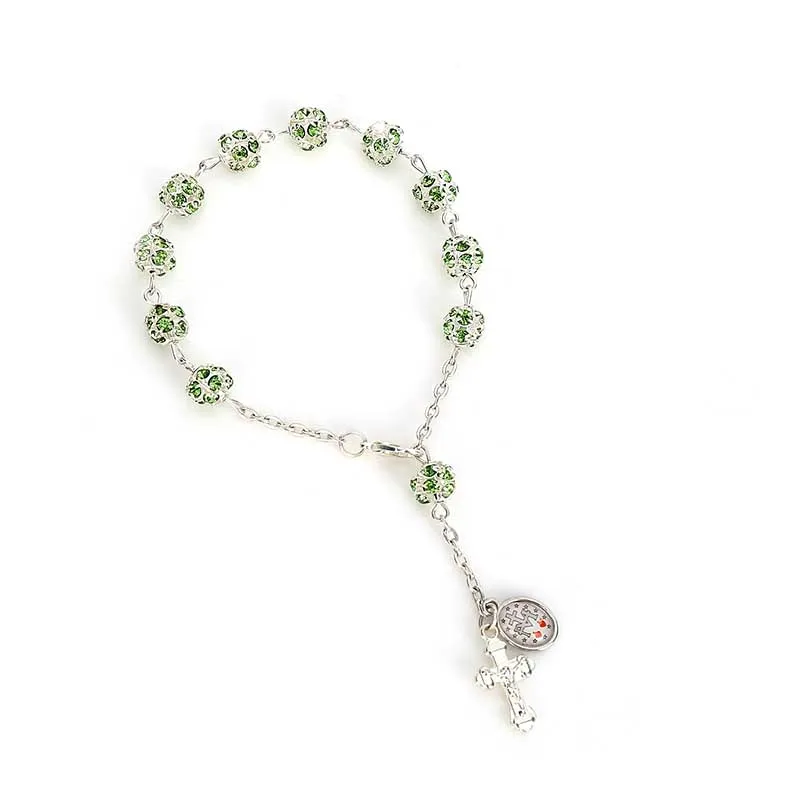 Браслет католический розовый с искусственным жемчугом и кристаллами для детей |