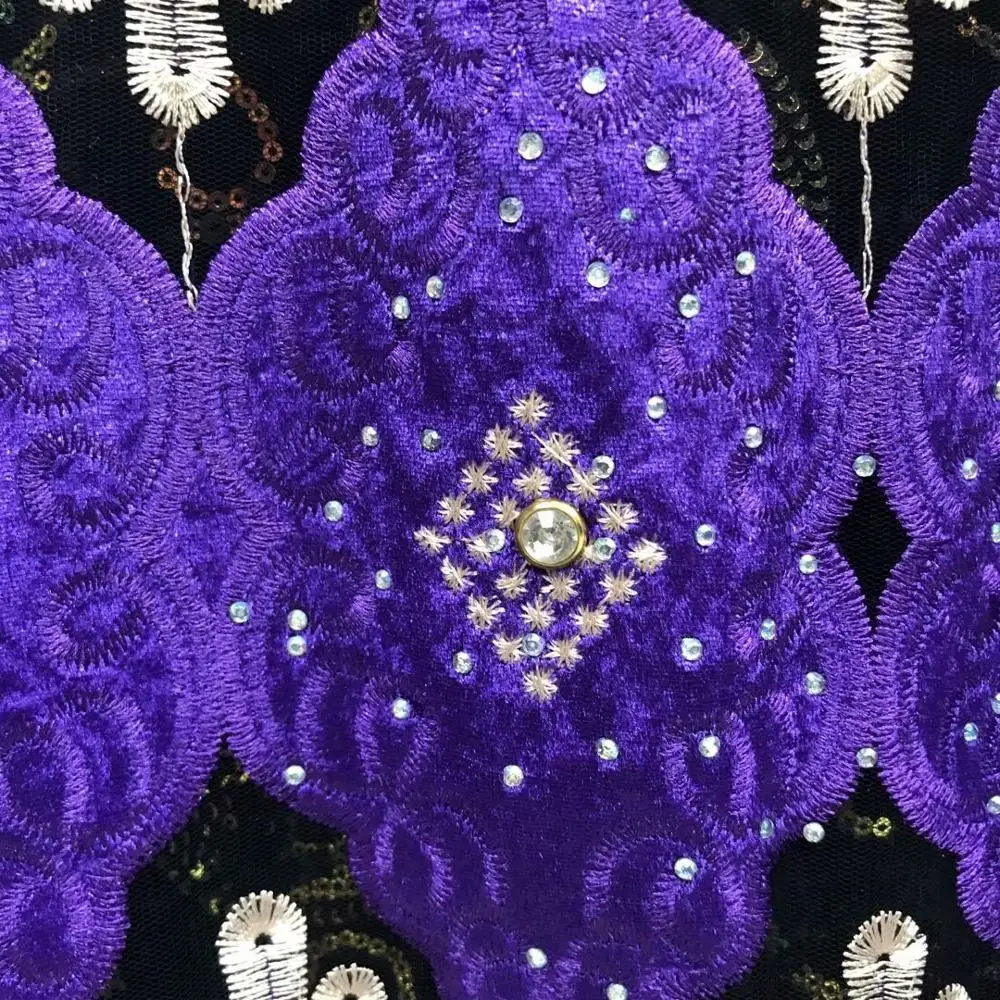 Новый дизайн 2020 бархат с камнем Африканский кружевная ткань Высококачественная