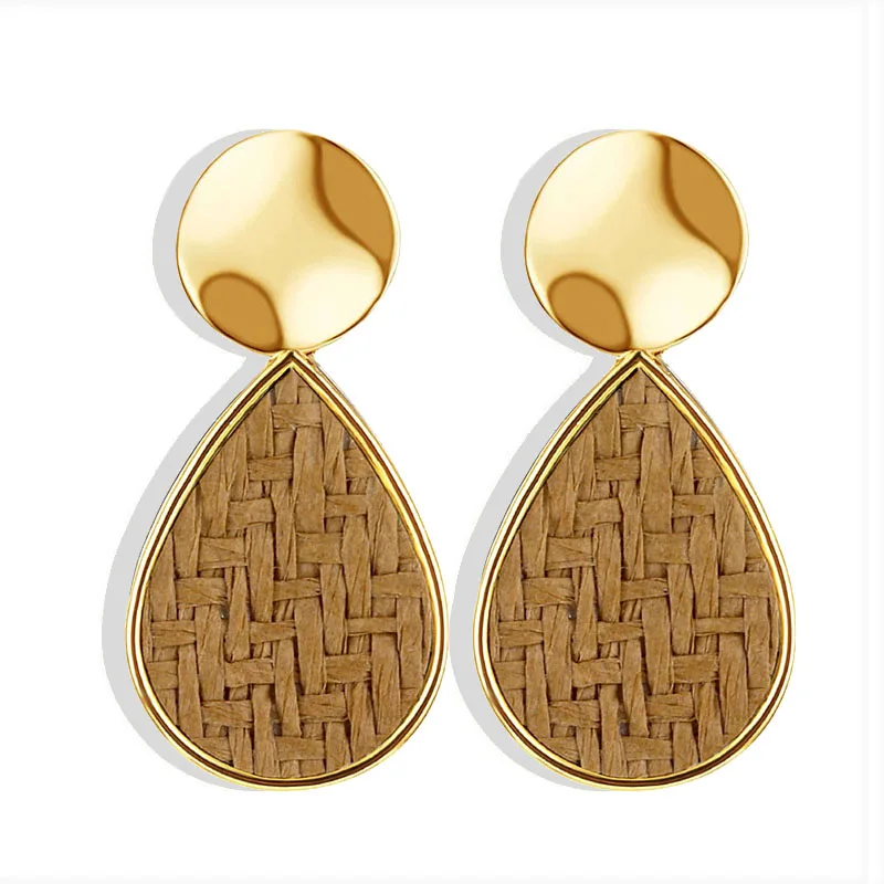 Геометрические плетеные серьги в виде капель воды Женские винтажные деревянные