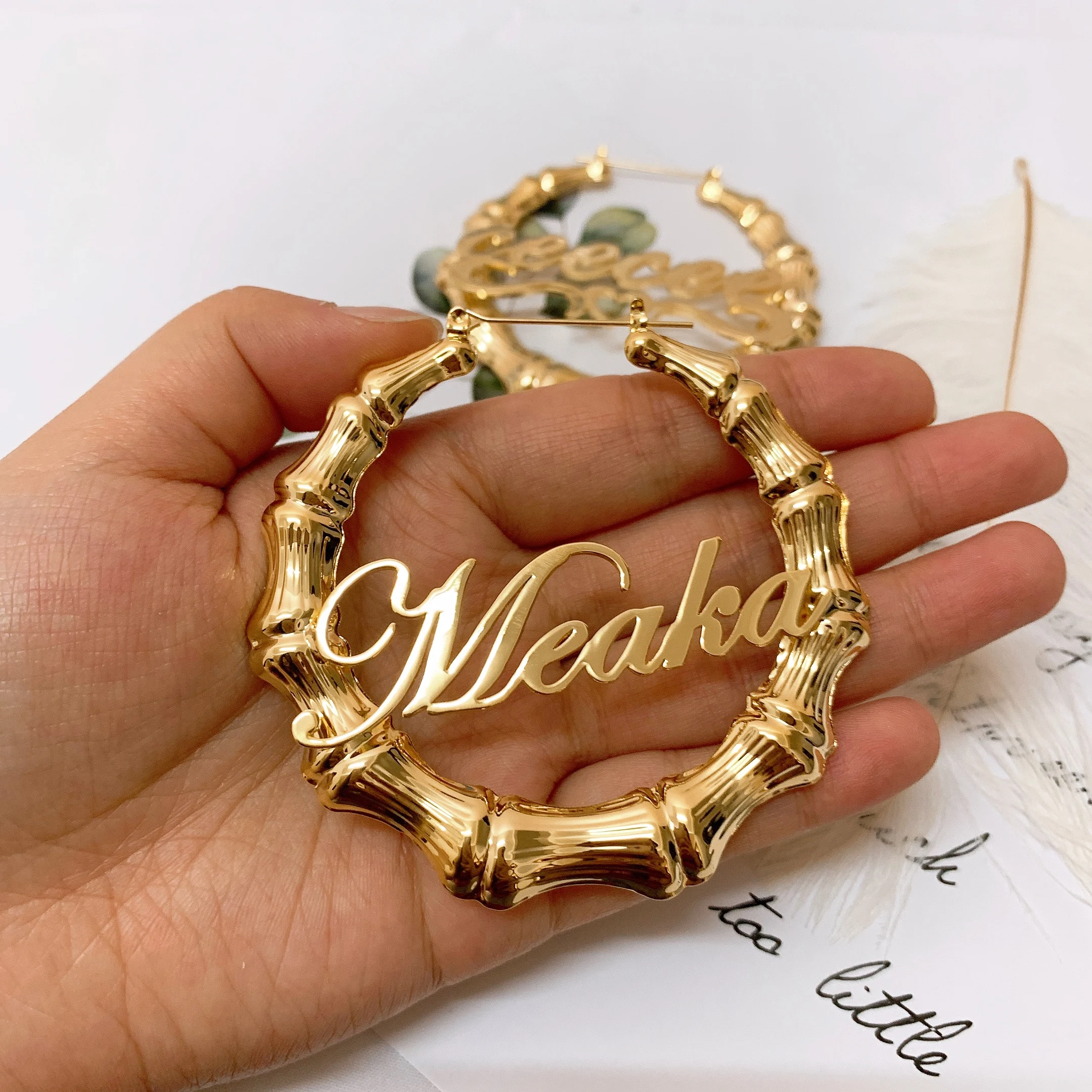 

Bamboo Earrings Custom Hiphop Sexy Bamboo Hoop Earrings Customized Name Earrings Bamboo Style Custom Earrings Statement Words