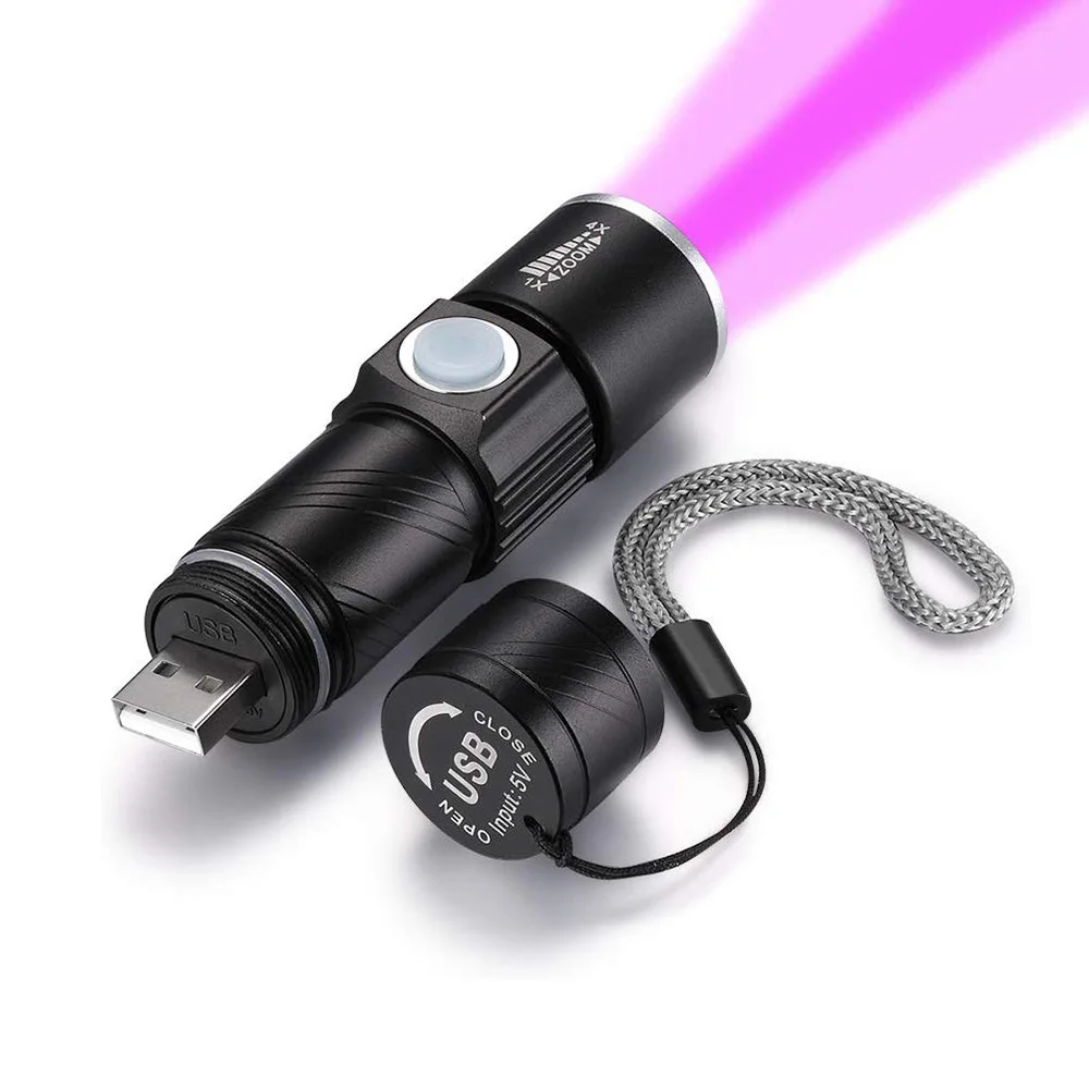 

UV Lamp USB Rechargeable 3 Mode 365nm Ultraviolet Mini UV LED Flashlight Fluorescent Jade Money Detector UV Curing Light UV LED