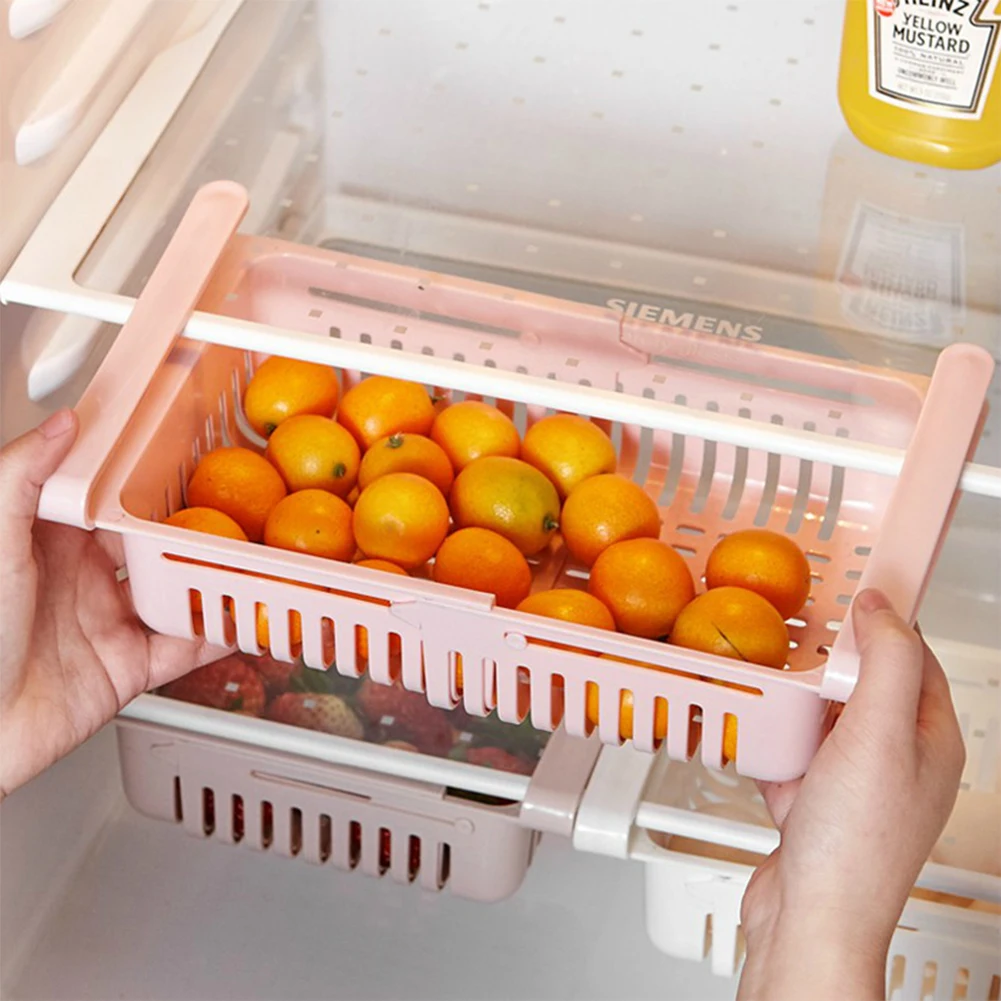 

Fresh Spacer Adjustable Refrigerator Storage Rack Plastic Pull-Out Container Food Organizer Basket Drawer Fridge Spacer Holder