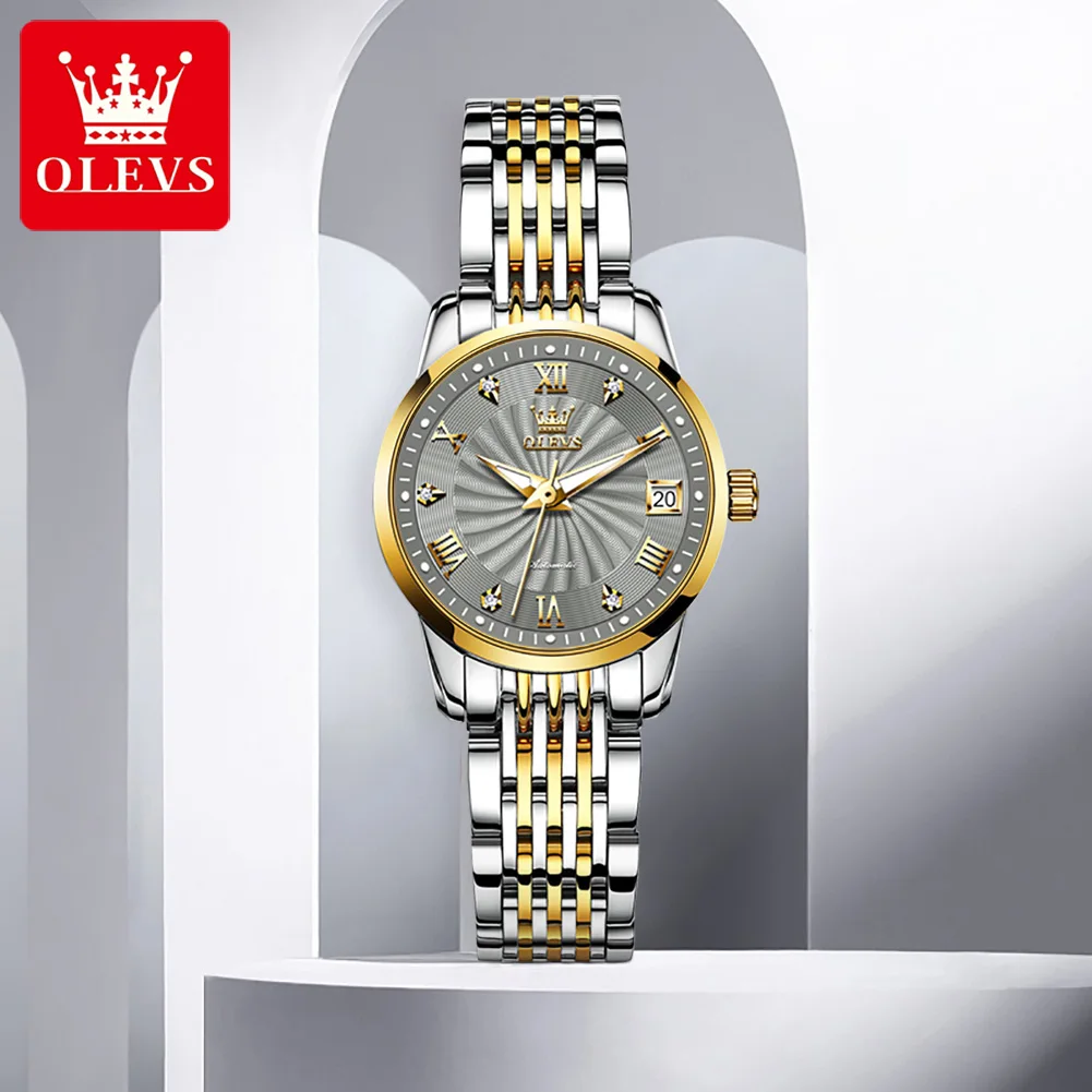 OLEVS Women Automatic Mechanical Wristwatch Calendar Waterproof 30M Fashion Ladies Watch Stainless Steel Watchstrap reloj enlarge