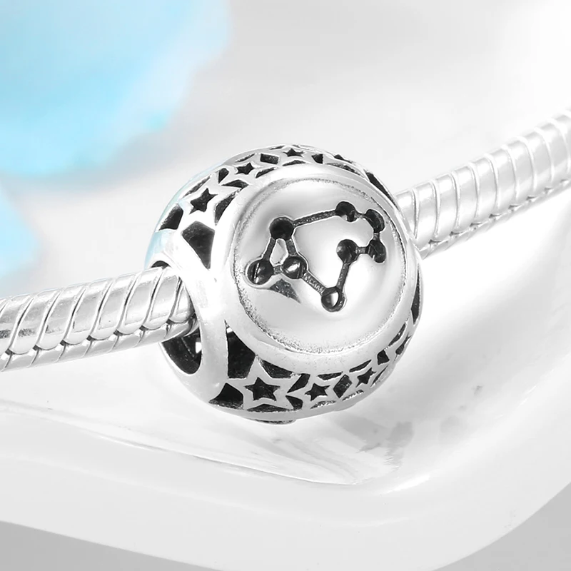 925 Sterling Silver round Sagittarius 12 Constellation zodiac Bead Fit Original European Charm Bracelet Jewelry making | Украшения и