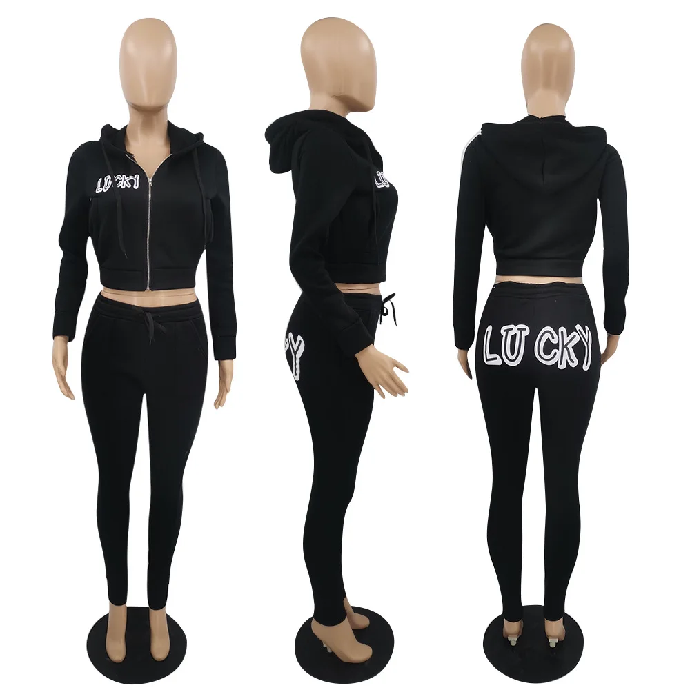 

Plus Size Letter Print Women's Set Zipper Up Sweatshirt Top Elastic Jogger Pants Suit Tracksuit Two Piece Set Fitness Outfit
