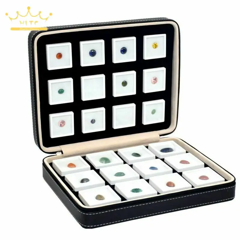 PU Leather Gem Box Insert Storage Display Portable Gemstone Travel Zip Bag Diamond Showing Box Business Jewelry Packaging