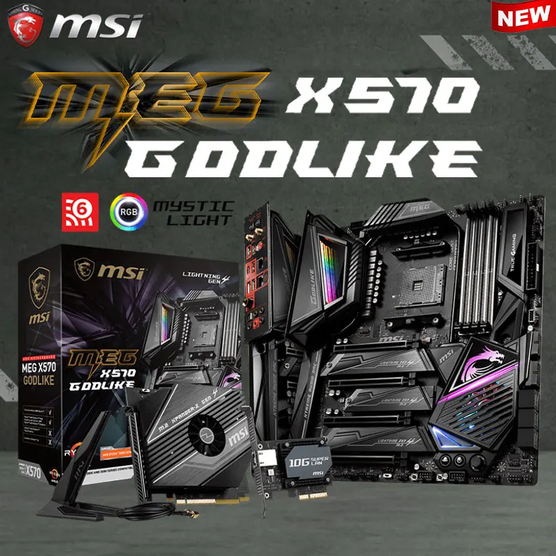Материнская плата MSI Мег X570 GODLIKE DDR4 128 ГБ M.2 PCI-E 4.0 Поддержка Bluetooth AMD Ryzen 9 GAMING Placa-MOM AM4 |