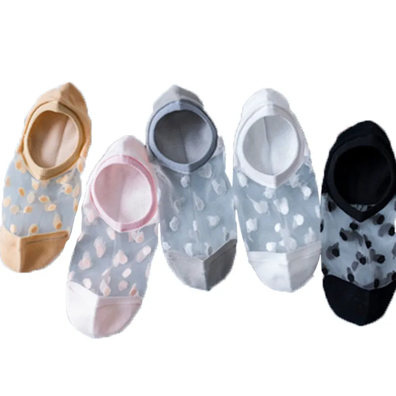 

5 Pairs Soft Silk Thin Transparent Ankle Socks Breathable Solid Invisible Socks Woman Sock Kawaii Summer New Dot No Show Socken
