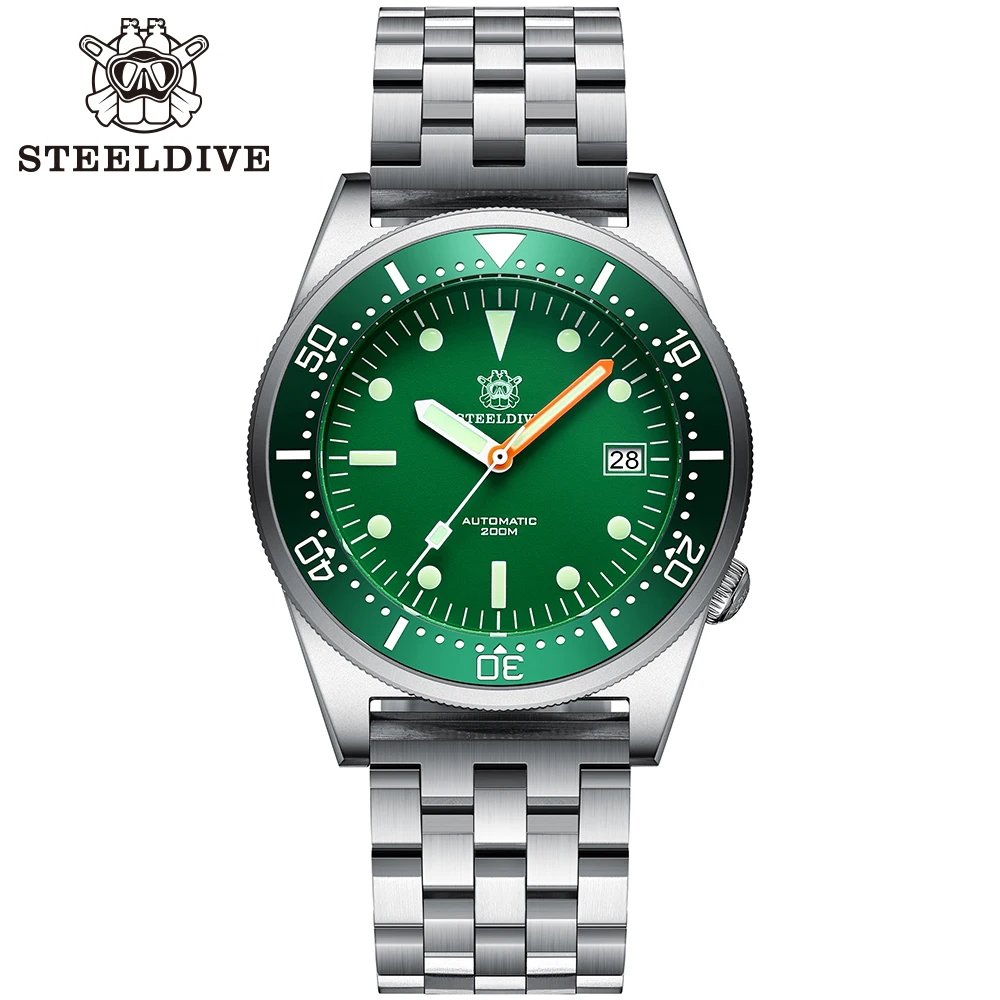 

Мужские часы для дайвинга STEELDIVE SD1979 с резиновой керамической рамкой BGW9, светящиеся японские водонепроницаемые механические синие зеленые н...