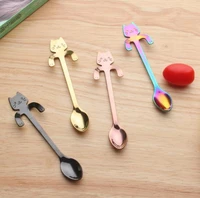 200pcs cute cat teaspoons stainless steel cartoon cat spoons creative ice cream dessertcoffeetea spoon wholesale