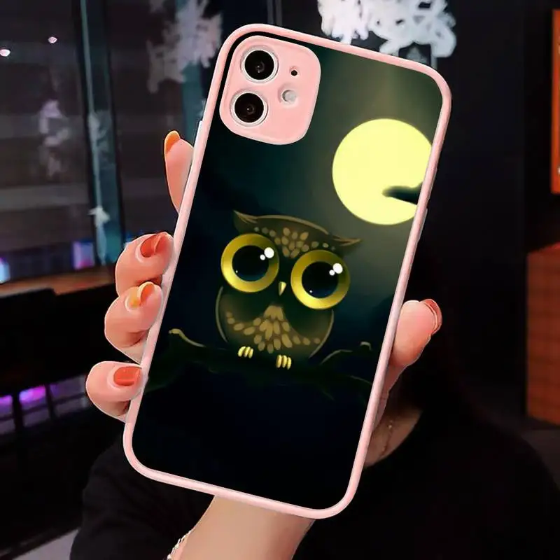 

Phone Case For iPhone 12 11 Mini Pro XR XS Max 7 8 Plus X animal cute cartoon owl Bird Matte transparent Pink Cover