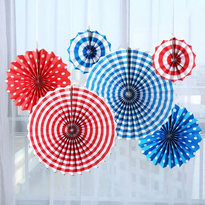 

6 Pcs Party Paper Fans Set Party Decoration Supplies for Birthday Wedding Graduation Events Accessories
