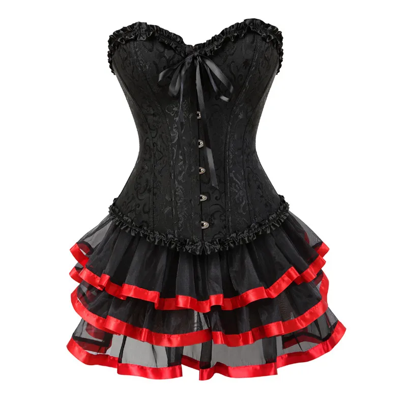 

Sapubonva sexy corsets for women plus size costume overbust burlesque corset and skirt set tutu corselet victorian fashion gowns