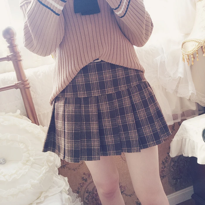 KEQI Bobon21 Милая юбка принцессы тонкая плиссированная клетчатая в студенческом