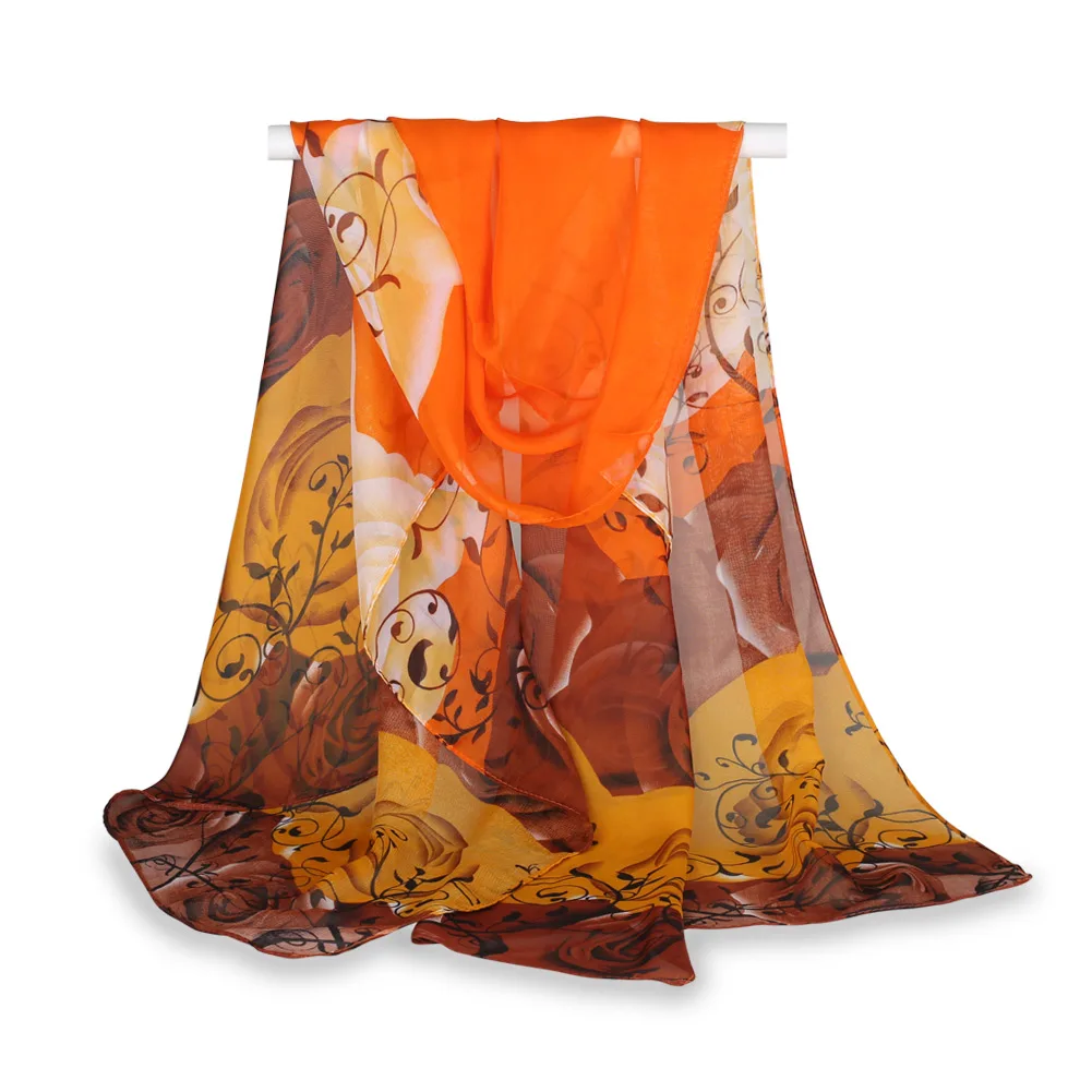 Женский шелковый шарф IE998 модный Шелковый с классическим принтом розы мягкие