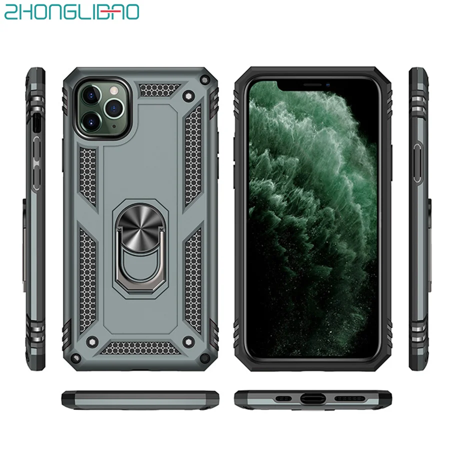 Жесткий чехол с металлическим кольцом подставкой для IPhone 11 Pro Max Xr X Xs 8 7 6 6s Plus 5s 5 se