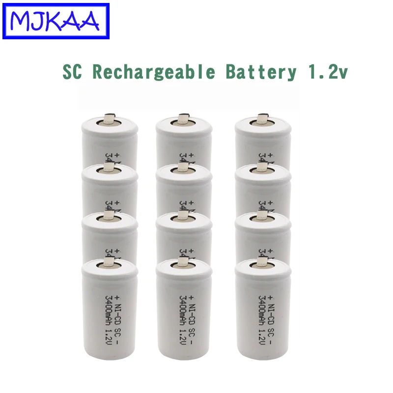 12 шт MJKAA SC 1,2 V перезаряжаемая батарея 3400mAh SC Sub C Ni-CD ячейка со сварочными вкладками для электрической дрели шуруповерт
