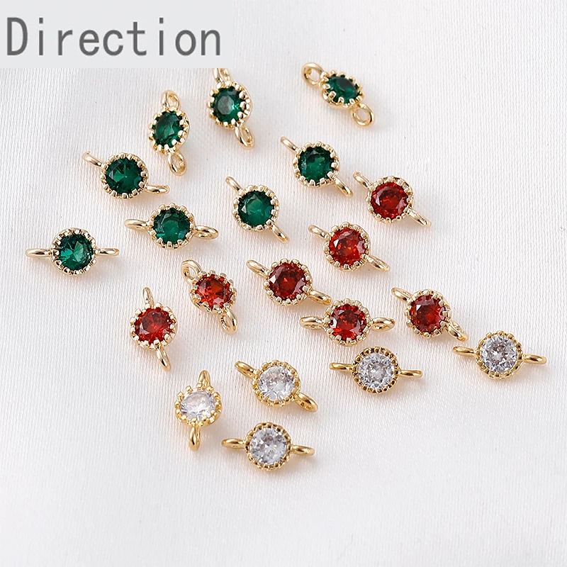 

Copper plating 18K true gold round zircon double hanging bracelet necklace crystal earrings diy production material accessories