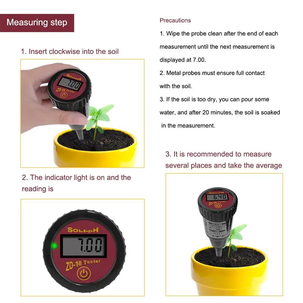 Измеритель влажности для почвы YIERYI портативный измеритель фруктов и яиц рН метр 3