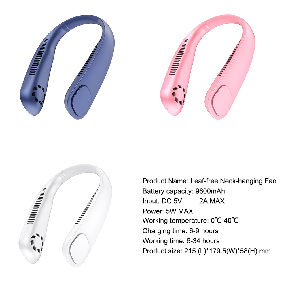 

Neckband Fan 9000mAh Portable Bladeless Fan Rechargeable Leafless Hanging Fans Air Cooler Cooling Wearable Neckband Fans