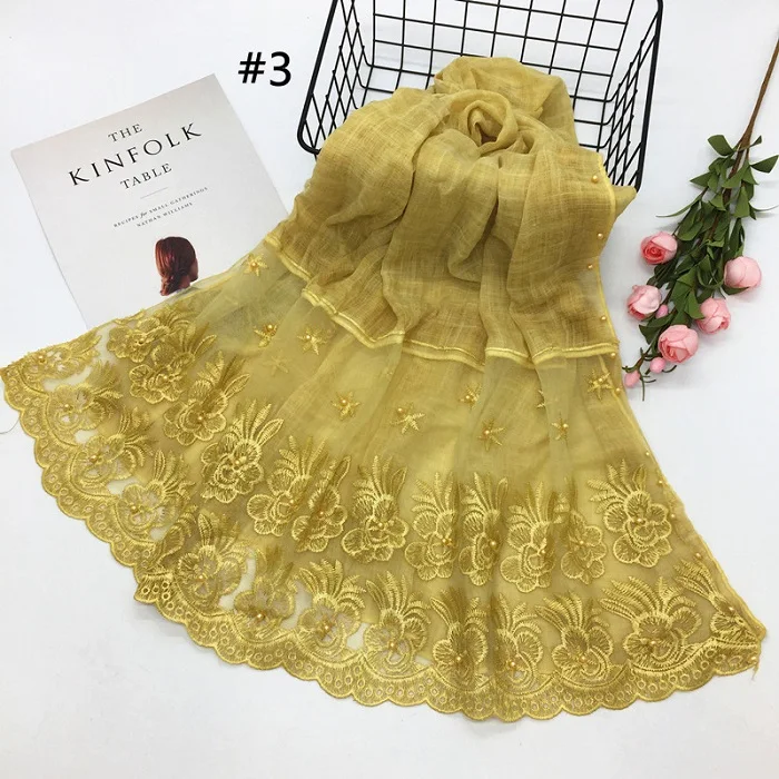 S06 yellow Хлопковые двухсторонние кружевные кромки цветок ретро модные шарфы шаль мусульманский хиджаб Бисер для женщин Простой макси глушитель - Цвет: S06 yellow
