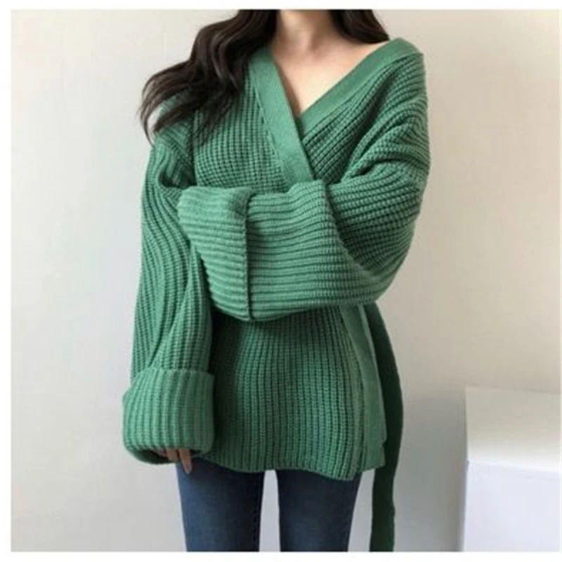 Женский толстый кардиган свитер Осень зима перекрещивающийся v образный вырез
