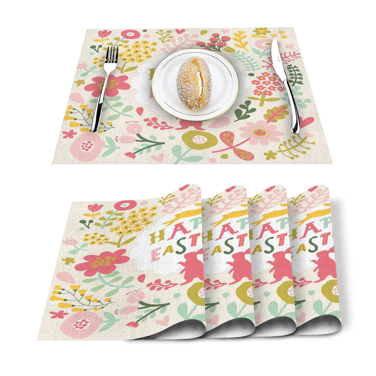 4/6 шт. салфетки Пасхальный Кролик Цветы Листья обеденный Настольная дорожка