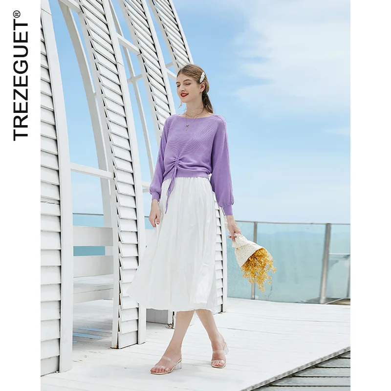 Women's Sweaters Loose Pullover Long Sleeve One Letter Collar Solid Color Bow Knit for Girls Womens Fashion Sweater | Женская одежда