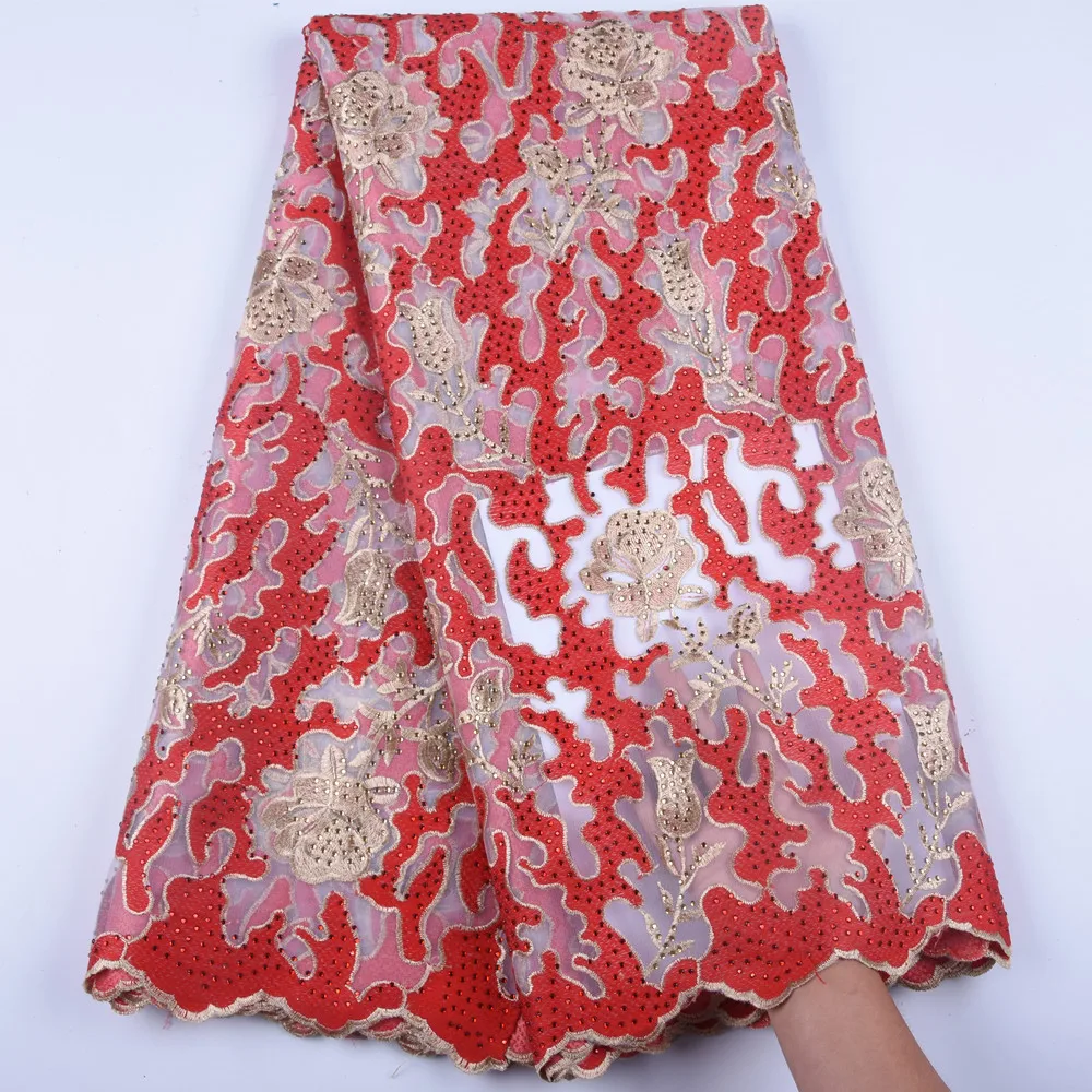 

Organza Hot Sale Nigerian Laces Fabrics High Quality African tulle Lace Fabric Wedding French stone Net Lace Fabric for dress