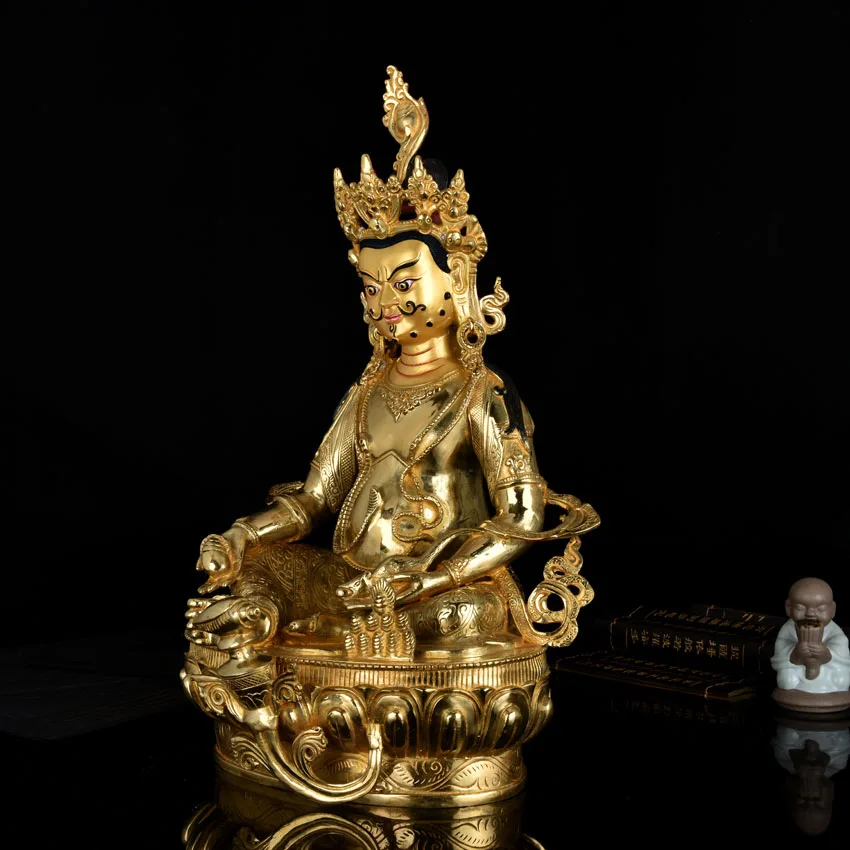 

48 CM LARGE # HOME HALL PROTECTION TALISMAN HUGE GOLD-PLATED GILT YELLOW JAMBHALA GOD OF MONEY BUDDHA STATUE
