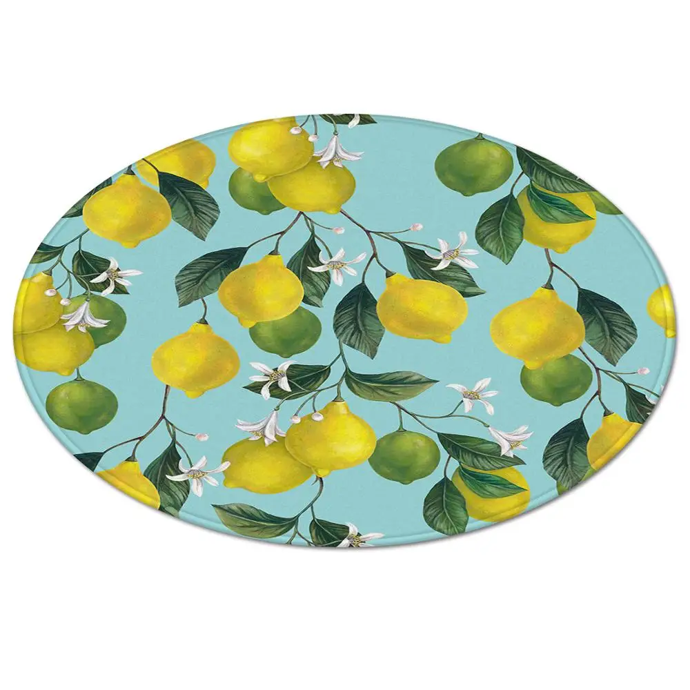 Свежий лимон дерево белый цветок листья Фрукты Круглый напольный коврик