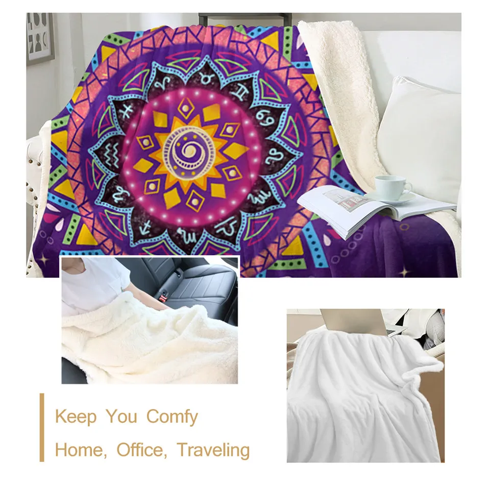 Zodiac Mandala by Lionhearts Blanket for Bed Purple Plush Bohemian Bedding Soft 150x200cm Flower Mantas De Cama | Дом и сад
