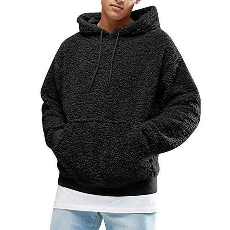 

Men Fashion Warm Solid Fluffy Hoodie Pullover Fleece Sweatshirt Casual Hooded Solid Coat Jumper Autumn Winter Plus Size S-XXL