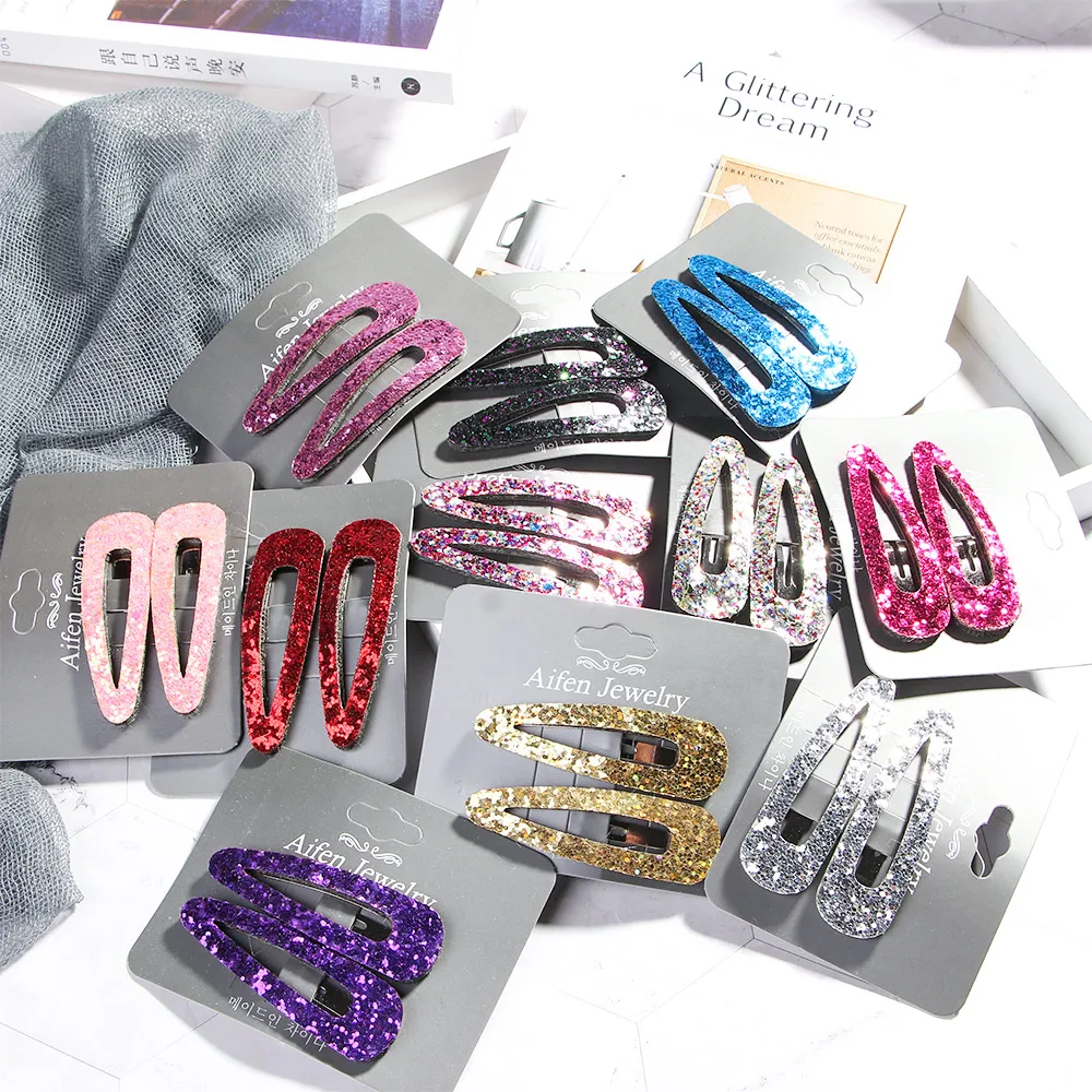 2pcs/set Cute Kids Girls Glitter Sequin Hairpin Headwear Shiny Snap Hair Clip for Children Barrette DIY Accessories | Детская одежда и