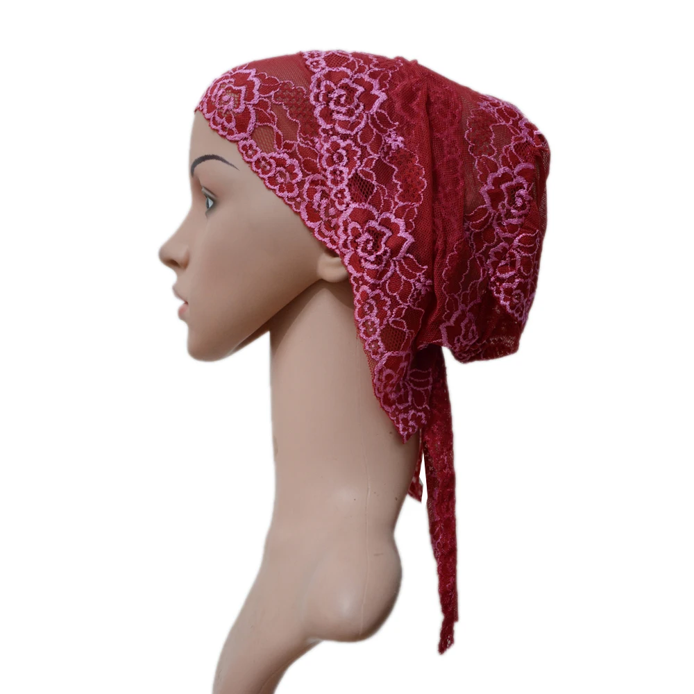 12 шт. модная женская мусульманская внутренняя шапка Эластичный кружевной