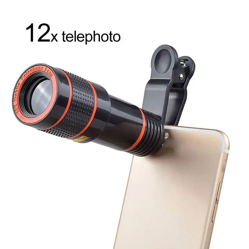 

8x 12x Universal Phone Lens, Optical Zoom HD External Telephoto Camera Clip-on Macro Lens Kit, Focus Monocular Phone Telescope