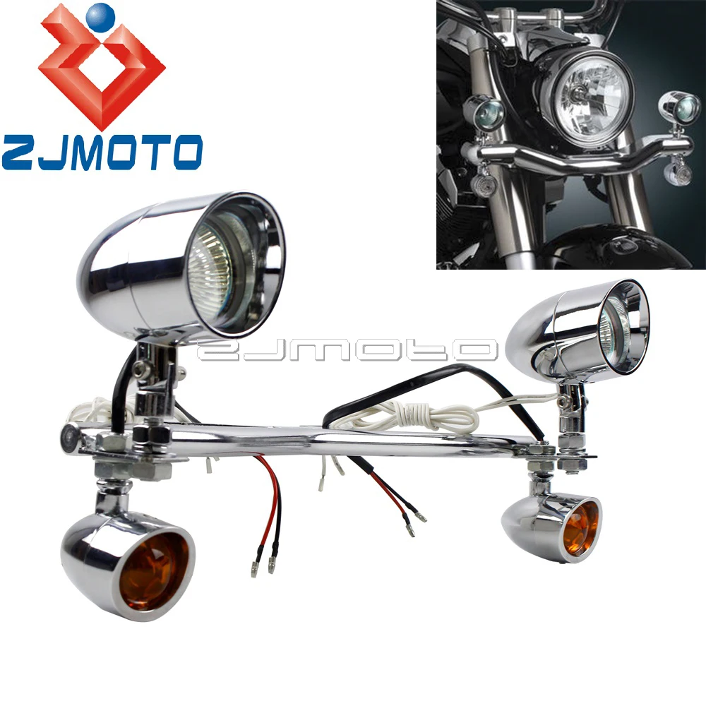

Стальные поворотные сигналы лампа вспомогательный точечный противотуманный фонарь комплект кронштейнов для Harley Honda VL800 VT750 1100 VTX1300 1800