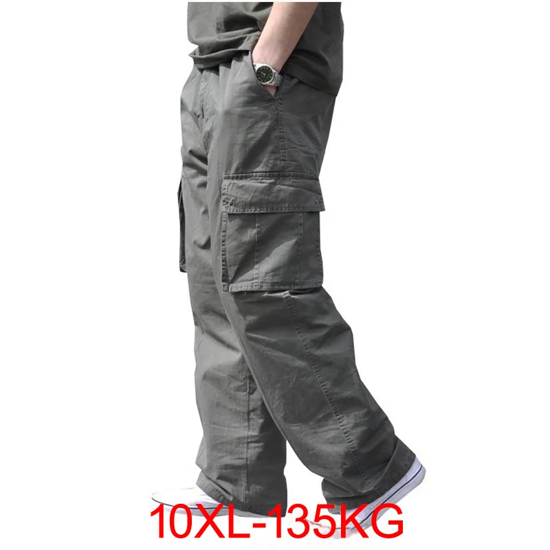 Plus Size Autumn Winter Men Cargo Pants Cotton Pocket Big 8XL 10XL 9XL thick Loose armygreen Casual Safari Style Pants 7XL